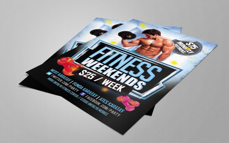 Download PSD шаблон "Fitness Weekends PSD Template" / Fitness Weekends PSD Template - PSD шаблон на тему графика fitness,gym,workout,hardwork,muscle,power,flyer,template,photoshop