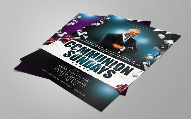 Download PSD шаблон "Green Communion Sundays PSD Template" / Green Communion Sundays PSD Template - PSD шаблон на тему графика church,gospel,flyer,photoshop,print,event
