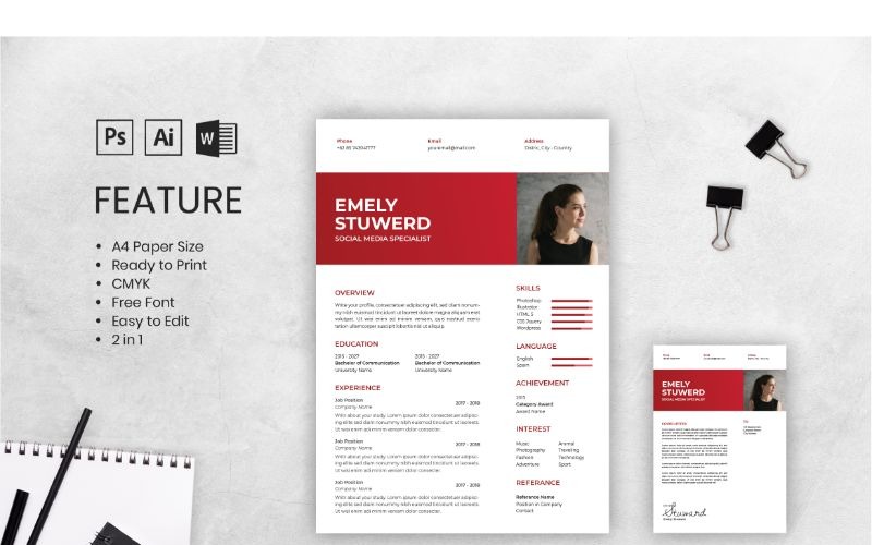 Download Резюме "Cv Resume Emely Stuwerd Resume Template" / Cv Resume Emely Stuwerd Resume Template - Резюме на тему графика adobe illustrator,applying,companies,curriculum vitae,female,freelance,jobs,personal brand,photoshop,portofolio,profile,resume,self branding,theme,videographer,word,worker