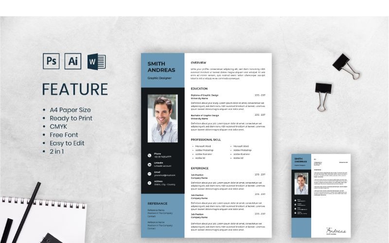 Download Резюме "Cv Resume Smith Andreas Resume Template" / Cv Resume Smith Andreas Resume Template - Резюме на тему графика adobe illustrator,applying,companies,curriculum vitae,female,freelance,jobs,personal brand,photoshop,portofolio,profile,resume,self branding,theme,videographer,word,worker