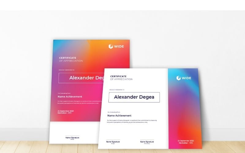 Download Шаблон сертификата "Alexander Degea Certificate Template" / Alexander Degea Certificate Template - Шаблон сертификата на тему графика a4,achievement,acknowledgement,adobe illustration,adobe photoshop,appreciation,award,certification,graduation,lancscape,layout,microsoft word,portrait,professional,recognition,template
