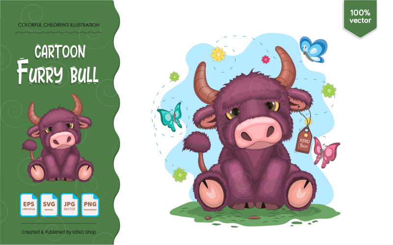 Download Vector "Cartoon Furry Bull - Vector Image" / Cartoon Furry Bull - Vector Image - Vector на тему графика bull,cartoon,cute,illustration,vector,art,clip,animal,mammal,wild,character,little,wildlife,clip art,isolated,adorable,painting,funny,graphic,print