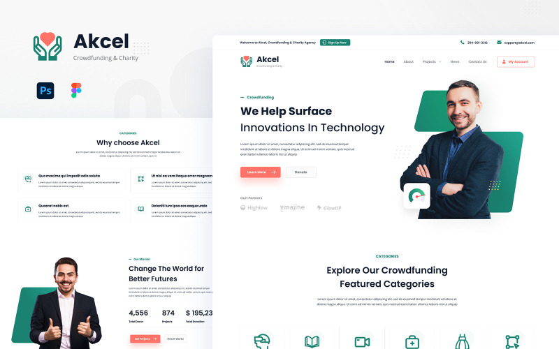 Download UI элементы "Akcel - Modern Crowdfunding and Charity Website Design Template UI Elements" / Akcel - Modern Crowdfunding and Charity Website Design Template UI Elements - UI элементы на тему графика about,project,fundraising,user interface,ui template,contact,news,team,elegant,clean,people,money,fund,donation,crowdfunding,charity,fund rising website,modern website design