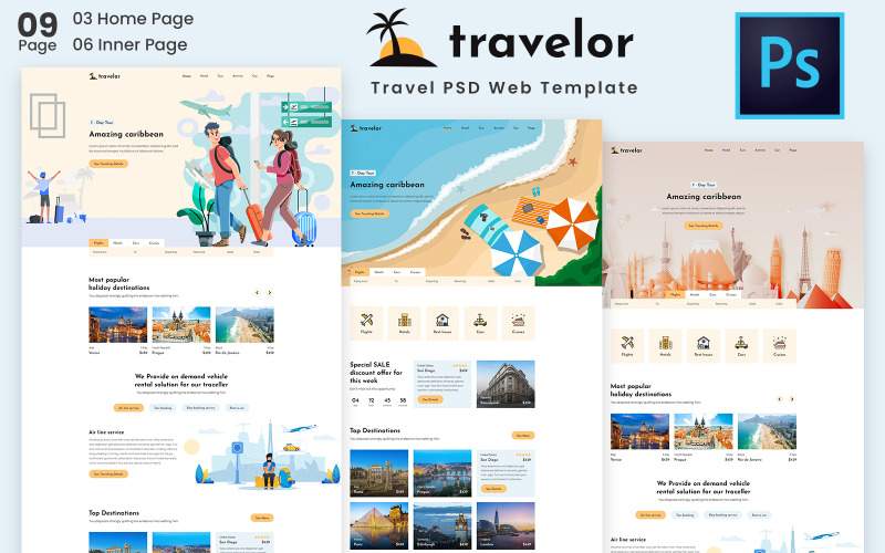 Download PSD шаблон "Travelor - Travel &amp; Booking PSD PSD Template" / Travelor - Travel &amp; Booking PSD PSD Template - PSD шаблон на тему графика beach,cruise,holiday,honeymoon,sea,summer,tour operator,travel,travel agency,travel company,travel package,travel tour,travel reservation,trip,vacation travel,psd templates