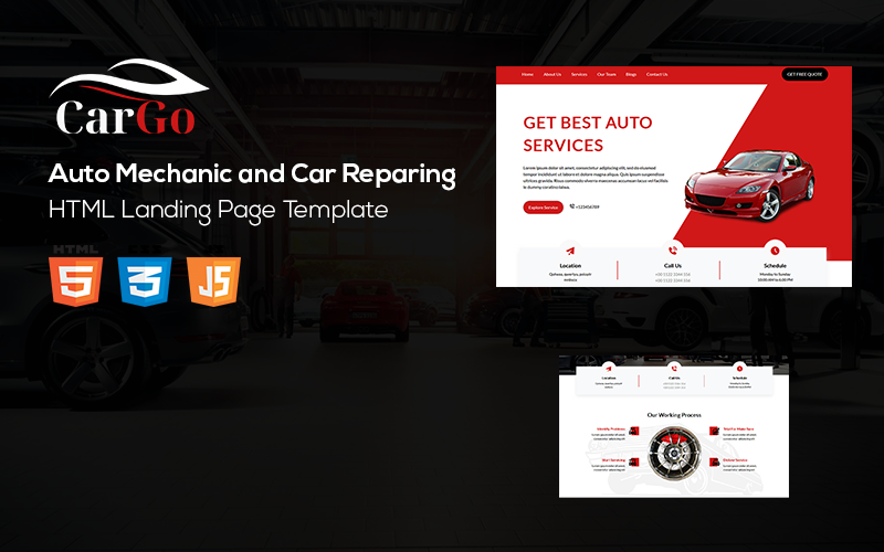 Auto Mechanic and Car Reparing Landing Page Template