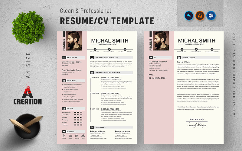 Download Резюме "Michal Smith- Word Resume Template" / Michal Smith- Word Resume Template - Резюме на тему графика 2 page resume,a4,bundle,classic resume,clean cv,clean resume,cover letter,education,job application,job resume,minimalist resume,modern,objective,resume,resume download,resume layout,resume t
