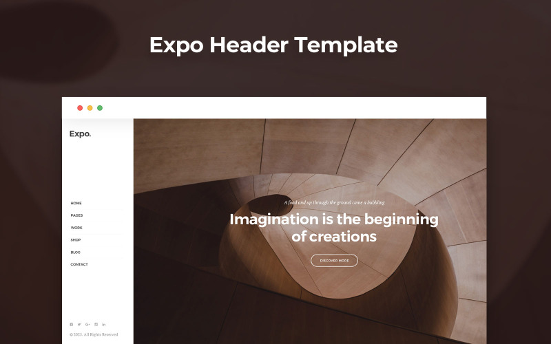 Download PSD шаблон "Expo Header PSD Template" / Expo Header PSD Template - PSD шаблон на тему графика expo,header,psd,templates,experiment,creation,creativity,web,website,ui,kit,ux,pack,template,application,backend,panel,project,management