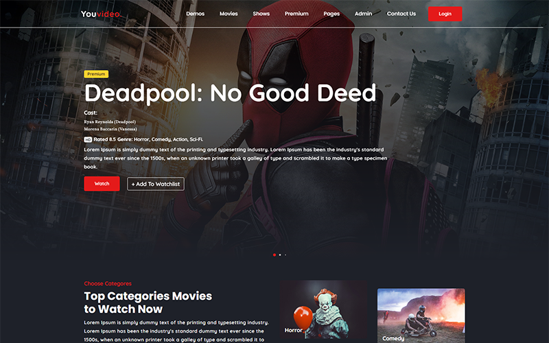 video streaming Website Template