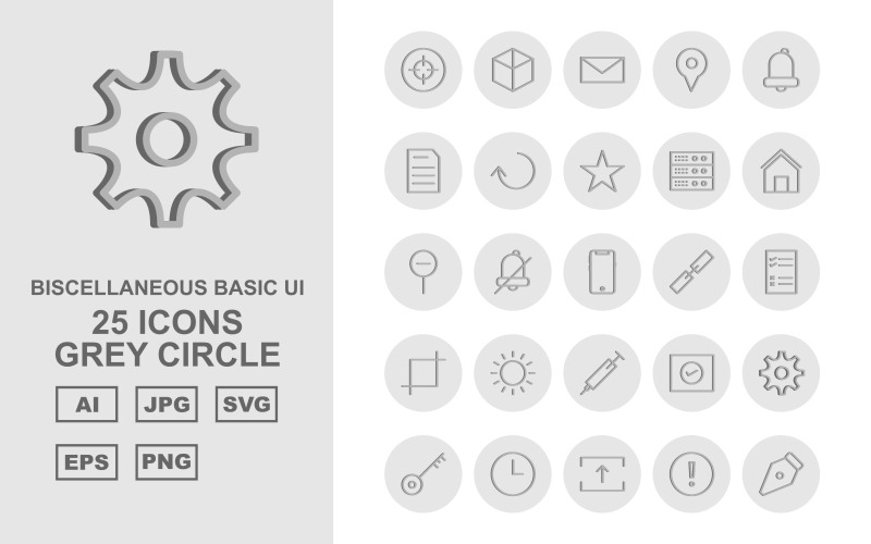 Download Набор иконок "25 Premium Miscellaneous Grey Circle Iconset" / 25 Premium Miscellaneous Grey Circle Iconset - Набор иконок на тему data design,arrow left,book,hosting web,setting,clock,upload,exclamation,pen,image,focus,enlarge,download,danger,floppy,next,eye,share,right,award