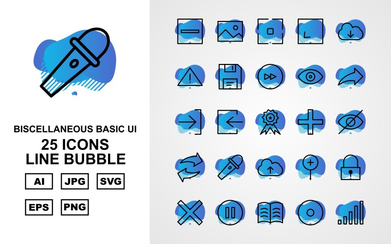 Download Набор иконок "25 Premium Miscellaneous Line Bubble Icon Set" / 25 Premium Miscellaneous Line Bubble Icon Set - Набор иконок на тему data design,arrow left,book,hosting web,setting,clock,upload,exclamation,pen,image,focus,enlarge,download,danger,floppy,next,eye,share,right,award