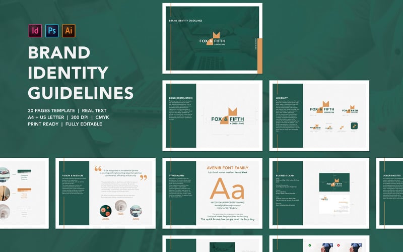 Download Фирменный стиль "Brand  Guidelines - Corporate Identity Template" / Brand  Guidelines - Corporate Identity Template - Фирменный стиль на тему графика brand identity,guidelines,manual,logo,design,template,layout,graphic,presentation,branding,style guide,marketing,indesign,photoshop,illustrator,print,pdf,rules,business,company