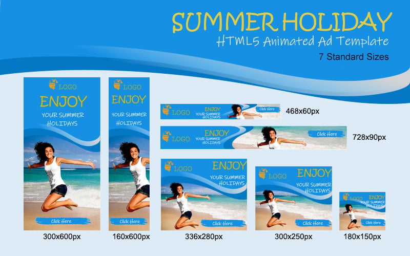 Download Animated Banner "Summer Holiday HTML5 Ad Animated Banner" / Summer Holiday HTML5 Ad Animated Banner - Animated Banner на тему отдых animated,holiday,vocation,banner,animated banner,beach,travel,sun,sea,hotels,ad banner,html5,holiday template,travel template