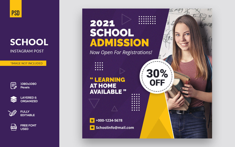 Download Шаблон для соцсетей "Creative School At Home Design Post Social Media Template" / Creative School At Home Design Post Social Media Template - Шаблон для соцсетей на тему графика template,facebook,cover,banner,instagram,instagram post,instagram stories,social media,school,education,back to school,student,children,happy,class,learning,home,child,classroom,kids