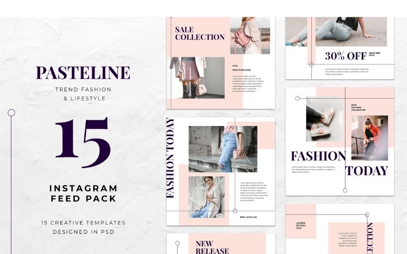 Download Шаблон для соцсетей "Instagram Feed Pack Pasteline Social Media Template" / Instagram Feed Pack Pasteline Social Media Template - Шаблон для соцсетей на тему графика adobe photoshop,banner,brand,instagram,lifestyle,online,posts,social media,stories,style,template,trendy