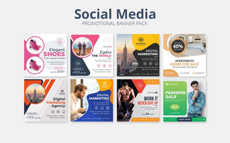 Download Шаблон для соцсетей "8-Instagram-Quote-Promotional-Templates for Social Media" / 8-Instagram-Quote-Promotional-Templates for Social Media - Шаблон для соцсетей на тему графика banner,sale,template,fashion,social media,sale banner,shopping,coupon,black,advertising,square,corporate,ads,buy,ads banner,promotion,set,product,online,store