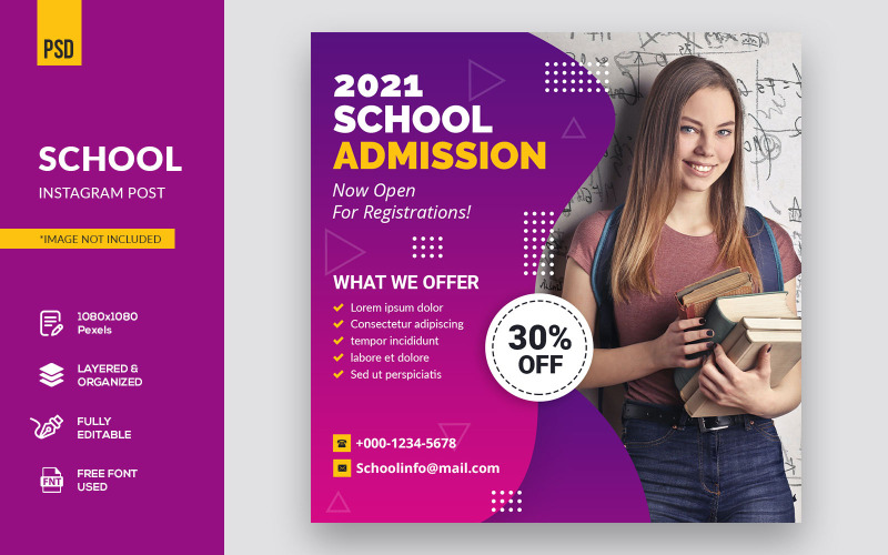 Download Шаблон для соцсетей "Modern Banner School  Post Social Media Template" / Modern Banner School  Post Social Media Template - Шаблон для соцсетей на тему графика template,facebook,cover,banner,page,instagram,instagram post,instagram stories,social media,school,education,back to school,student,children,happy,class,learning,home,group,child