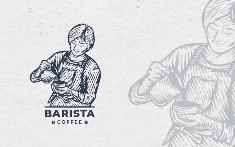 Download Шаблон логотипа "Barista Coffee Logo Template" / Barista Coffee Logo Template - Шаблон логотипа на тему графика logo,vintage logo,minimalist logo,unique,simple,clean,modern,classic,retro,engraving,hand drawn,mascot,symbol,illustration,creative,business,company,agency,coffee,barista