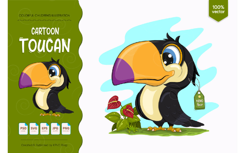 Download Vector "Cute Cartoon Toucan - Vector Image" / Cute Cartoon Toucan - Vector Image - Vector на тему графика toucan,bird,isolated,character,background,little,illustration,tropic,nature,color,animal,wild,design,graphic,floral,decal,beautiful,colorful,beak,tropical