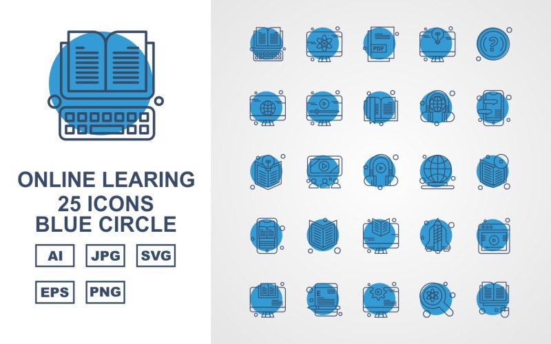 Download Набор иконок "25 Premium Online Learning Blue Circle Icon Set" / 25 Premium Online Learning Blue Circle Icon Set - Набор иконок на тему science book,mobile,rocket,website,lcd,find,document,question mark,book mark,earphone,headphone,earth,icon,icons