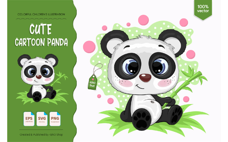 Download Vector "Cute Cartoon Panda - Vector Image" / Cute Cartoon Panda - Vector Image - Vector на тему графика panda,animals,cartoon,character,bear,cute,cartoon character,illustration,isolated,bamboo,vector,birthday,flowers,elements,pet,china,lovely,png,zoo,happy