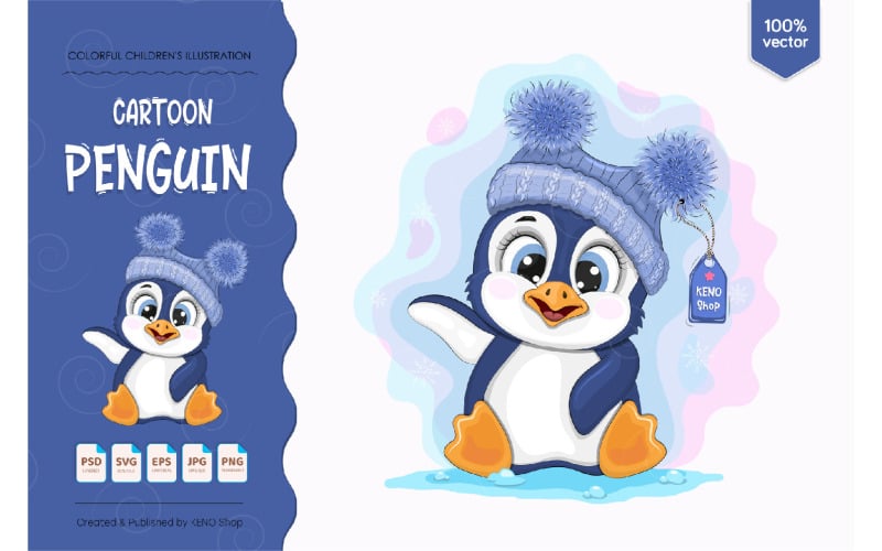 Download Vector "Cute Cartoon Penguin - Vector Image" / Cute Cartoon Penguin - Vector Image - Vector на тему графика penguin,cartoon,animals,winter,cute,holiday,christmas,characters,illustration,artwork,funny,snow,happy,kids,vector,art,isolated,greeting,postcard,background