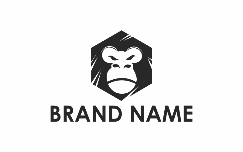 Download Шаблон логотипа "Gorilla Hexagonp Logo Template" / Gorilla Hexagonp Logo Template - Шаблон логотипа на тему графика gorilla,monkey,animal,vector,hexagon,illustration,icon,mammal,design,face,graphic,zoo,logo,character,fun,creative,black,strength,flat