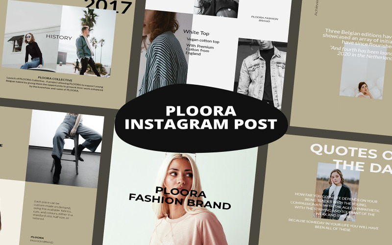 Download Шаблон для соцсетей "Ploora Instagram Posts Social Media Template" / Ploora Instagram Posts Social Media Template - Шаблон для соцсетей на тему графика fashion,warm,summer,store,social media,promo,promotion