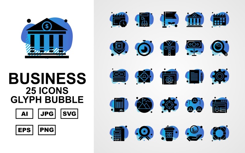 Download Набор иконок "25 Premium Business Glyph Bubble Iconset" / 25 Premium Business Glyph Bubble Iconset - Набор иконок на тему business calendar,user,leader,website,award,coffee,graph,target,server,flag,bank,shield,stopwatch,shirt,dollar,magnifying glass,document,setting,book,mountain