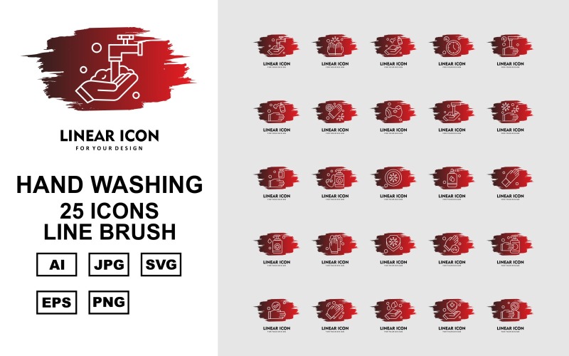 Download Набор иконок "25 Premium Hand Washing Line Brush Iconset" / 25 Premium Hand Washing Line Brush Iconset - Набор иконок на тему industrial washing,clean,sponge,hand washing,gloves,shield,handshake,cleaning,clock,industrial,soap,sanitizer spray,virus,spray,icon,icons