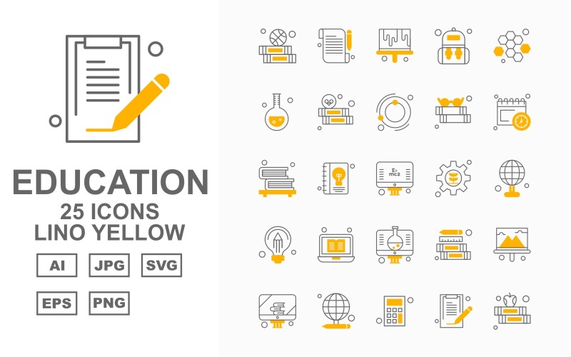 Download Набор иконок "25 Premium Education Lino Yellow Iconset" / 25 Premium Education Lino Yellow Iconset - Набор иконок на тему science education,study,school,pencil,ruler,chart,presentation,lcd,calculator,math,document,note,report,bag,student,blood,cells,hematology,ecology,reading
