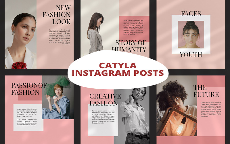 Download Шаблон для соцсетей "Catyla Instagram Posts Social Media Template" / Catyla Instagram Posts Social Media Template - Шаблон для соцсетей на тему графика pink,femine,stylsh,style,elegant,post,instagram,fashion,face,new look,model,salon