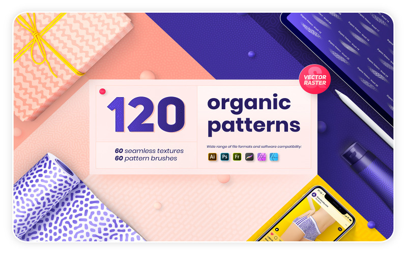 Download Pattern "Organic - 120 Textures and Brushes Collection Pattern" / Organic - 120 Textures and Brushes Collection Pattern - Pattern на тему графика seamless,texture,organic,pattern,abstract,background,line,vector,modern,design,textile,decor,stripe,wrapping,natural,creative,wallpaper,brushes,procreate