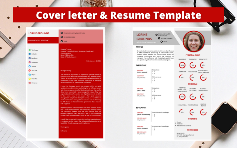 Download Резюме "Professional  No 08 - New Style Red Resume Template" / Professional  No 08 - New Style Red Resume Template - Резюме на тему графика resume template,professional resume,elegant resume,modern resume,docx,word,pptx,powerpoint,easy to edit,easy to print