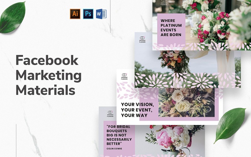 Download Шаблон для соцсетей "Wedding Planner Facebook Cover and Post Social Media Template" / Wedding Planner Facebook Cover and Post Social Media Template - Шаблон для соцсетей на тему графика facebook graphic design,facebook template editable,facebook template banner,facebook template cover,facebook template design,facebook template examples,facebook branding template,social media
