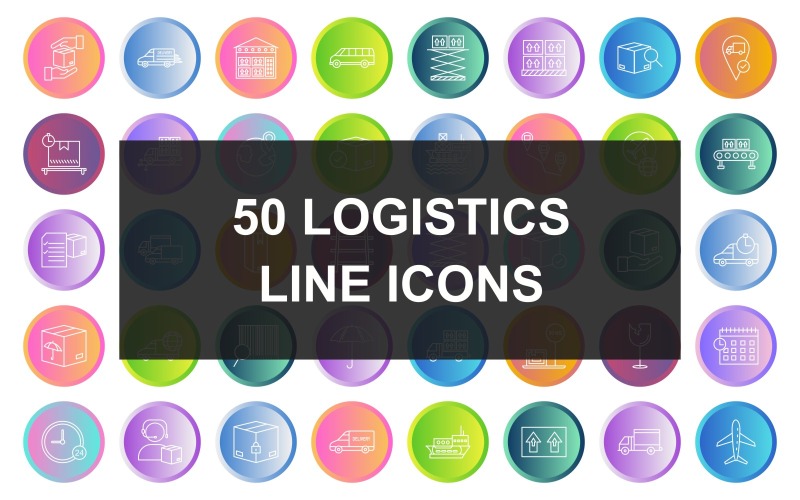Download Набор иконок "50 Logistics Line Gradient Round Iconset" / 50 Logistics Line Gradient Round Iconset - Набор иконок на тему industrial receive package,package delivered,hand over package,agent,remove from package,add to package,shipment,online logistics,roll package,fast delivery,storage unit,delivery bus,lift box,boxes,find