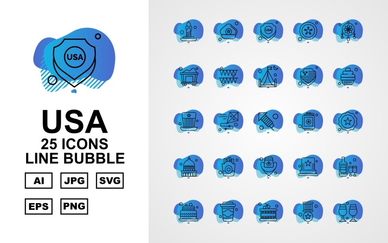 Download Набор иконок "25 Premium USA Line Bubble Icon Pack Iconset" / 25 Premium USA Line Bubble Icon Pack Iconset - Набор иконок на тему culture candle,kite,hat,wine bottles,cake,drink,drum,award,glass,cap,shield,star,adornment,railroad,celebration,camping,muffin,white house,frise,icon