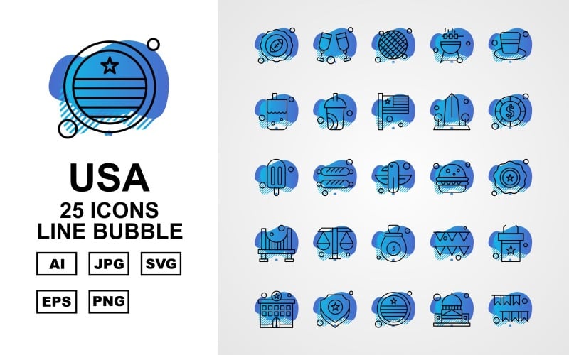 Download Набор иконок "25 Premium USA Line Bubble Icon Pack" / 25 Premium USA Line Bubble Icon Pack - Набор иконок на тему flags regby,chocolate,celebration,furniture,police station,shield,flag,white house,glass,grill,bar bee que,cap,bottle,coffee,buidling,coin,ice cream,eagle,burger,achievement