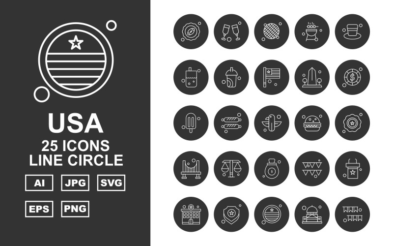 Download Набор иконок "25 Premium USA Line Circle Icon Pack" / 25 Premium USA Line Circle Icon Pack - Набор иконок на тему flags regby,chocolate,celebration,furniture,police station,shield,flag,white house,glass,grill,bar bee que,cap,bottle,coffee,buidling,coin,ice cream,eagle,burger,achievement
