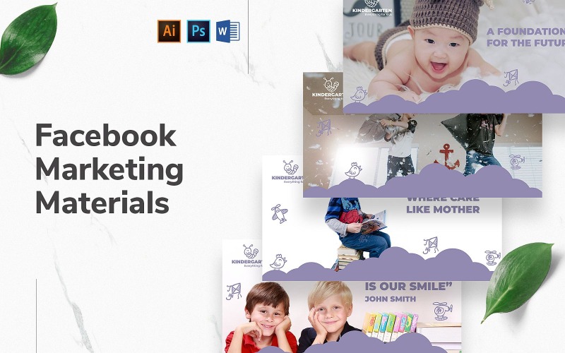 Download Шаблон для соцсетей "Kindergarten Facebook Cover and Post" / Kindergarten Facebook Cover and Post - Шаблон для соцсетей на тему графика facebook graphic design,facebook template editable,facebook template banner,facebook template cover,facebook template design,facebook template examples,facebook branding template,social media