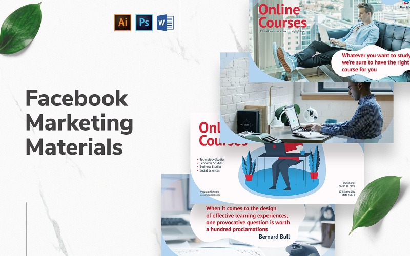 Download Шаблон для соцсетей "Online Courses Facebook Cover and Post" / Online Courses Facebook Cover and Post - Шаблон для соцсетей на тему графика facebook graphic design,facebook template editable,facebook template banner,facebook template cover,facebook template design,facebook template examples,facebook branding template,social media