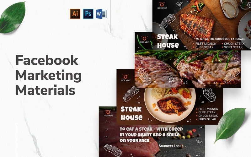 Download Шаблон для соцсетей "Steak House Facebook Cover and Post" / Steak House Facebook Cover and Post - Шаблон для соцсетей на тему графика facebook graphic design,facebook template editable,facebook template banner,facebook template cover,facebook template design,facebook template examples,facebook branding template,social media