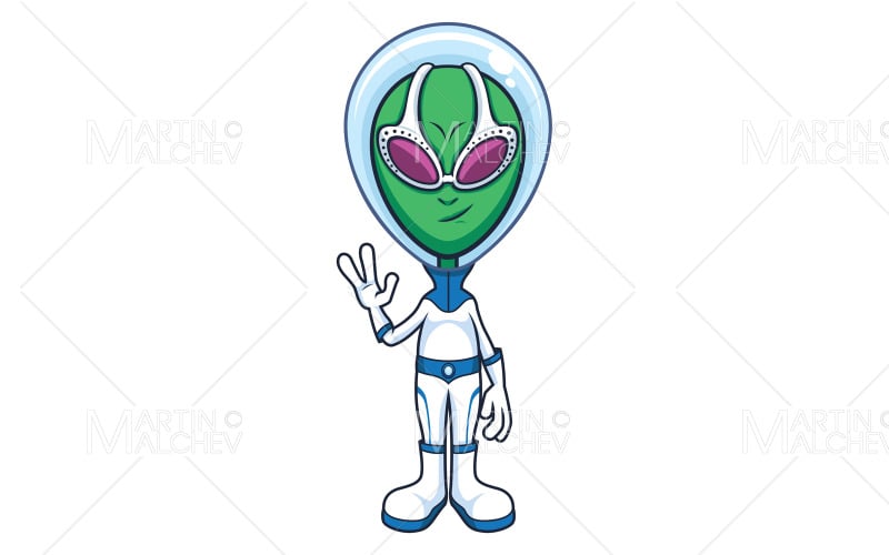Download Иллюстрация "Alien in Space Suit" / Alien in Space Suit - Иллюстрация на тему графика alien,face,portrait,head,avatar,ufo,martian,extraterrestrial,character,funny,smiling,happy,astronaut,space suit,greeting,hi,hello,friendly,waving,goodbye