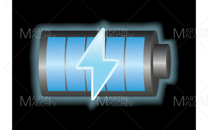 Download Иллюстрация "Battery on Black" / Battery on Black - Иллюстрация на тему графика battery,electricity,energy,charge,icon,full,power,illustration,technology,electric,symbol,vector,fuel,recharge,sign,green,lightning,electrical,alkaline,blue