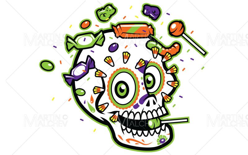Download Иллюстрация "Calavera Sugar Skull" / Calavera Sugar Skull - Иллюстрация на тему графика festive,cheerful,skull,sweet,calavera,mexican,sugar,muertos,green,carnival,day of the dead,all souls,celebration,holiday,day,dead,tattoo,mexico,halloween,gothic