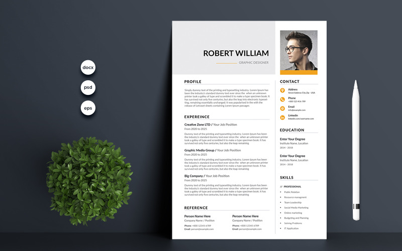 Download Резюме "Premium Resume Template" / Premium Resume Template - Резюме на тему графика 1 page resume,2 page resume,a4,blue,clean resume,clean,cover letter,creative,cv template,cv,design,document,infographic,microsoft word,minimalist,modern resume,modern,photoshop,portfolio,prof