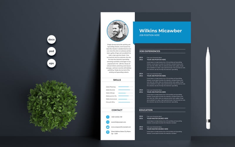 Download Резюме "Wilkins CV Resume Template" / Wilkins CV Resume Template - Резюме на тему графика 1 page resume,2 page resume,a4,blue,clean resume,clean,cover letter,creative,cv template,cv,design,document,infographic,microsoft word,minimalist,modern resume,modern,photoshop,portfolio,prof
