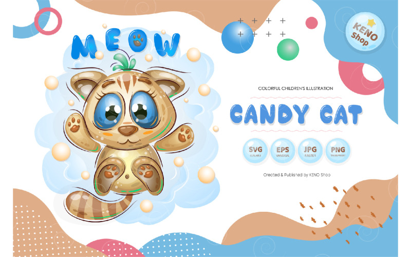 Download Vector "Cute Kitten on a Cloud - Vector Image" / Cute Kitten on a Cloud - Vector Image - Vector на тему графика cute,cartoon,cat,kitten,clipart,kitty,kids,sleeping,cats,cute animals,childish,baby,pet,fabric,kittens,clip art,cute kitten,cat clipart,graphic,design