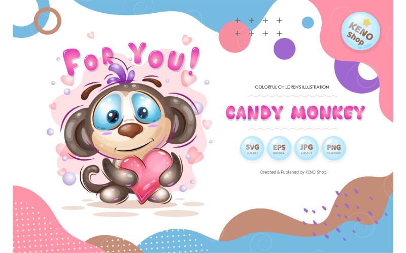 Download Vector "Cute Monkey with a Heart - Vector Image" / Cute Monkey with a Heart - Vector Image - Vector на тему графика monkey,ape,little,animals,illustration,chimpanzee,cartoon,primate,heart,greeting,birthday,art,cheerful,celebration,smiling,happy,painting,fun,mammal,children
