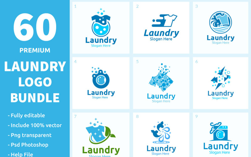 Download Шаблон логотипа "60 Laundry Logo Bundle" / 60 Laundry Logo Bundle - Шаблон логотипа на тему графика laundry,dry cleaning,hangers,washing,bulb,fresh,hanger,service,clean,wash,dress,clothes,tshirt,water,logo,softener,bubble,eco,green,shirt