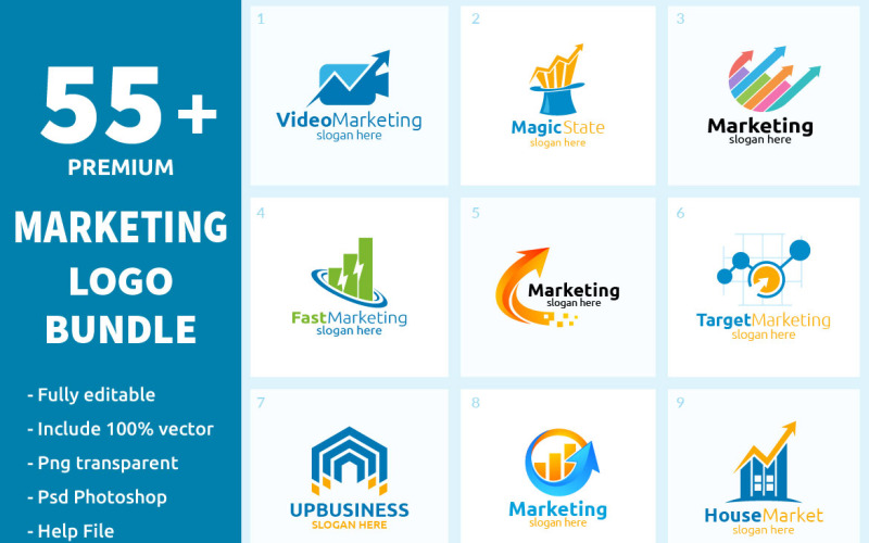 Download Шаблон логотипа "55+ Marketing Logo Bundle" / 55+ Marketing Logo Bundle - Шаблон логотипа на тему графика marketing,logo,advisor,consulting,financial,arrow,data,invest,success,infinity,management,chart,graph,trading,market,optimization,analysis,statistics,up,seo